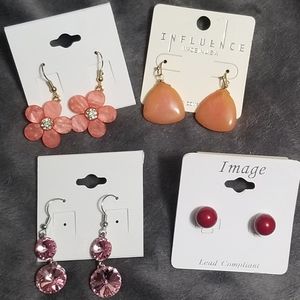 4 Pair Earrings Bundle in Pinks, Coral, & Red